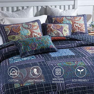 Secgo Twin Size Quilt Size - 100% Cotton Comforter Set Bedding Sets (68 * 86 Inch) with 2 Pillow Shams, Patchwork Reversible Lightweight Bedspread - Image 6