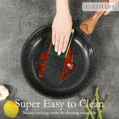 ESLITE LIFE Nonstick Ceramic Frying Pans Skillets Set with Lids, Non-Toxic Egg Omelette Kitchen Cooking Pans Compatible with All Stovetops (Gas, Electric & Induction), PTFE & PFOA Free (Black) - Image 7
