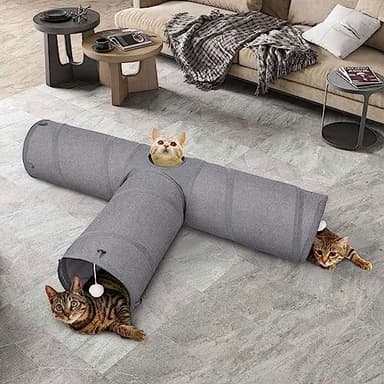 Ownpets Cat Tunnel, Extra Large 3 Way Collapsible Kitty Tunnel Cat Tube with Plush Ball & Feather Toy, Cat Play Tunnel for Large Cat, Kitten, Puppy, Rabbit(12 inches in Diameter) - Image 5