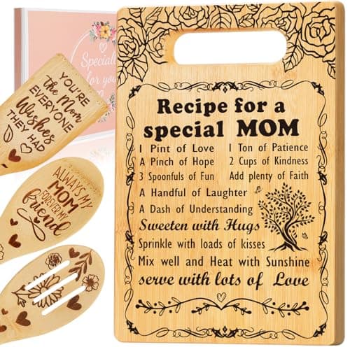 Birthday Gift for Mom, Recipe for a Special Mom- Mom Birthday Gifts from Daughter Son Cutting Board Set, Engraved Utensil Best Mom Ever Gifts Ideas Mom Gifts for Mother New Mom Step Mom - Image 1