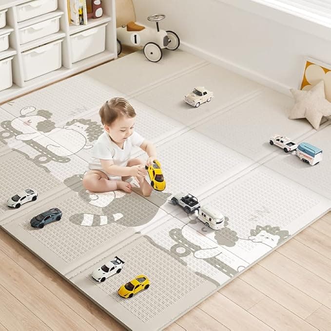 Baby Floor Play Mat 47"x47" Baby Playpen Mat, Foldable Baby Girl Playmat, Reversible Waterproof Foam Play Mats for Baby, 0.4 inch Crawling Baby Mat for 50" X 50" & 47"x47" Playpen(47*47*0.4 - Image 1