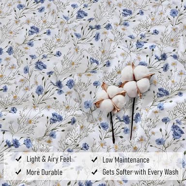 RUVANTI 100% Cotton King Size Sheets Set, 4 Pieces, Soft & Breathable Percale Weave Bedding, Deep Pocket 16", Hotel Standard, Crisp Cool Feel, Durable, Perfect Floral Bed Sheet, Sweet Pea - Image 6