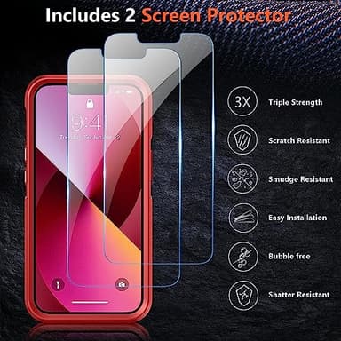 SPIDERCASE Designed for iPhone 13 Case, [10 FT Military Grade Drop Protection] [with 2 pcs Tempered Glass Screen Protector] Cover for iPhone 13 6.1 inch (Red) - Image 5