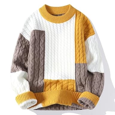SINAR Men Sweater Vintage Cable Knit Sweater Winter Casual Crew Neck Knitwear Pullover Sweater Men (US, Alpha, Small, Regular, Regular, Yellow) - Image 5