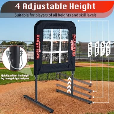 9 Hole Pitching Net with Strike Zone, Baseball Pitching Target, Softball Pitching Net, Portable Pitcher Training Equipment Height Adjustable（Black） - Image 3