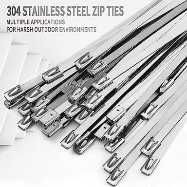 Metal Zip Ties 11.8 inch 100pcs 304Stainless steel Heavy duty Multi-purpose Self-locking Cable Ties Suitable for in machinery, vehicles, farms, pipes, roofs,cables, as well as Outdoor binding - Image 2