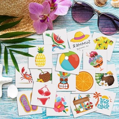JCFIRE Summer Pool Beach Party Favors Kids Tattoos, 102 Styles Larger Tropical Hawaiian Luau Themed Temporary Tattoos for Kids Teens Adult, Waterproof Summer Stickers Party Decorations Supplies - Image 2
