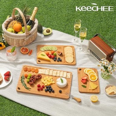 Keechee Wood Cutting Board for Kitchen - Reversible Bamboo Cutting Boards Gift Set of 3 with Juice Groove, Wooden Chopping Board for Meat, Fruit, Vegetables & Cheese (Pre Oiled, Natural) - Image 9