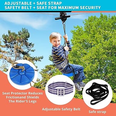 HOKINETY Zip Line Kit for Kids Adults : 100FT Up to 380Lbs - Quick Tighten Zipline for Backyard Outdoor with 100% Rust Proof Removable Trolley Seat Spring Brake - Image 8