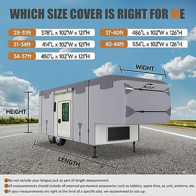 DikaSun 5th Wheel RV Covers 28-31ft Travel Trailer with 7-PLy Layers Windproof Waterproof Toy Hauler Camper Cover Fifth RV Skirting for Winter Protection - Image 7