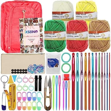 XSEINO Crochet Kit Beginners Crochet Hooks Set with Crochet Yarn,102PCS Premium Crochet Set, Accessories Kit, Crochet Bag and Lot More Crochet Supplies - Image 1