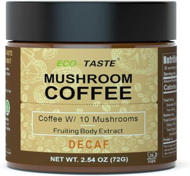 Decaf Mushroom Coffee - 36 Servings, Instant Coffee Mix Includes 10 Mushrooms Extract Powder, 72 Grams - Image 2