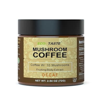 Decaf Mushroom Coffee - 36 Servings, Instant Coffee Mix Includes 10 Mushrooms Extract Powder, 72 Grams - Image 1