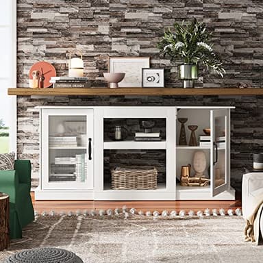 WLIVE Retro TV Stand for 65 inch TV, TV Console Cabinet with Storage, Open Shelves Entertainment Center for Living Room and Bedroom, White - Image 8