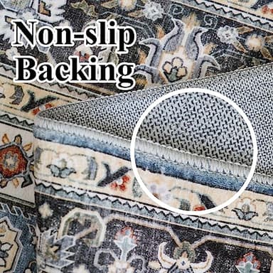 HILORUUG Washable Area Rug - 6x9 Bedroom Living Room Large Indoor Rugs Soft Oriental Vintage Rugs Non-Slip Backing Stain Resistant for Farmhouse Kitchen (6x9 Navy Blue) - Image 8