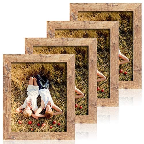 iRahmen 8x10 Picture Frame Set of 4, High Definition Real Glass Rustic Brown Frame, 8 x 10 Wood Photo Frames for Desktop Display and Wall Mounting - Image 1