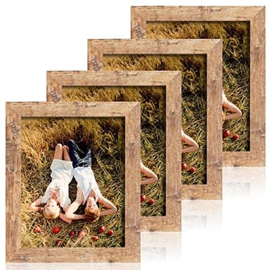 iRahmen 8x10 Picture Frame Set of 4, High Definition Real Glass Rustic Brown Frame, 8 x 10 Wood Photo Frames for Desktop Display and Wall Mounting - Image 1
