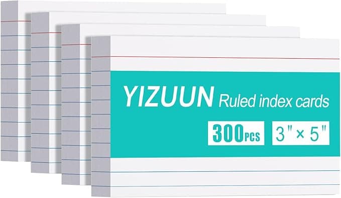 Index Cards 3x5, 300 Pack, Heavy Ruled Index Cards, Notecards 3x5 Lined, Flash Cards for Studying, Note Cards for Office, Home and School, White, 4 Packs of 75 Pack - Image 1