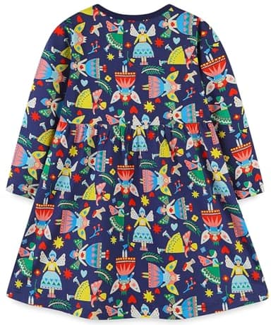 Hongshilian Little Girls Cotton Cartoon Appliques Casual Dress Long Sleeve Jersey Party Shirt Dresses(7T,Princess & Navy) - Image 2