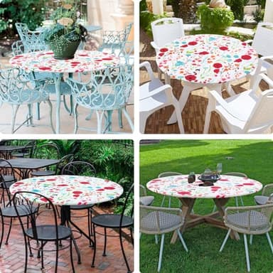 misaya Round Fitted Tablecloth with Elastic Edge, 100% Waterproof Oil Proof Plastic Table Cover, Vinyl Flannel Backed Tablecloth Fits 36"-44" Round Tables for Dinner, Outdoor, Picnic, Flowers - Image 6