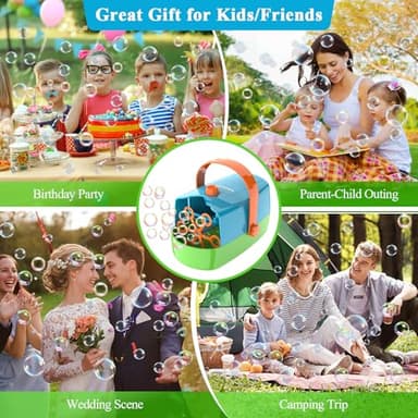 Wisdomlit Bubble Machine, 3-in-1 Bubble Maker, Automatic Bubble Blower with 3 Bubble Wands, 8000+ Colorful Bubbles for Kids Toddlers, Operated by Plug-in or Batteries for Indoor Outdoor Birthday Party - Image 7