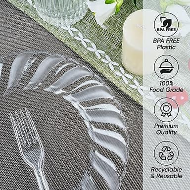 FOCUSLINE 100 Count 6 Inch Clear Plastic Plates, Disposable Heavy Duty Salad Dessert Plates- Premium Hard Plastic Plate Fancy Disposable Clear Plate for Weddings, Parties and Events - Image 8