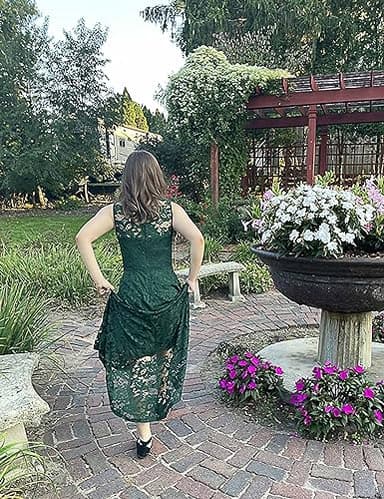 MUADRESS Women's Elegant Floral Lace Dress Sleeveless Crew Neck Hi-Lo Cocktail Prom Dress for Evening Party Green L - Image 5