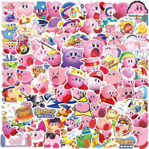 100PCS Cartoon Kirby Stickers for Kids,Vinyl Waterproof Decal for Water Bottle Laptop Toy Sticker for DIY Decorate Bumper Phone Hard Hat Kids Teens Gifts (Kirb) - Image 1