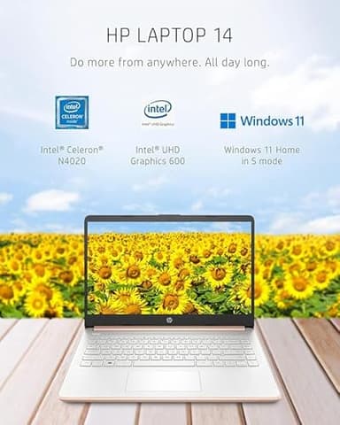 HP New 14" HD Ultral Light Thin Laptop, Quad-Core Intel Celeron Processor, 8GB RAM, 256GB (128GB eMMC+ 128GB Card), Wi-Fi, Upto 11 Hours, Windows 11S + 1 Year Office 365+HubxcelAccessory, Rose Gold - Image 4