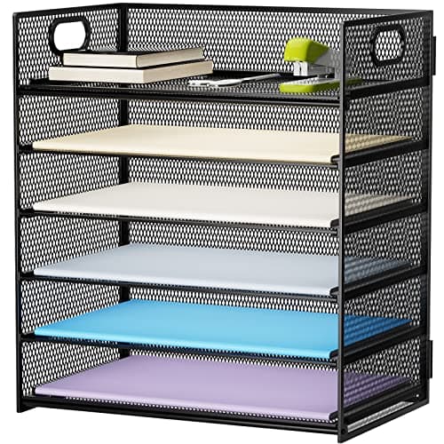 Marbrasse 6 Tier Paper Organizer Letter Tray - Mesh Desk File Organizer with Handle, Paper Sorter Organizer for Letter/A4 Office File Folder Holder - Black - Image 1