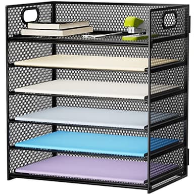 Marbrasse 6 Tier Paper Organizer Letter Tray - Mesh Desk File Organizer with Handle, Paper Sorter Organizer for Letter/A4 Office File Folder Holder - Black - Image 1