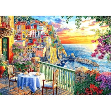 Italy Cinque Terre Jigsaw Puzzles for Adults 1000 Pieces Coastal Village Beautiful Landscape Scenery Sunset View with Letters on Back Hard Impossible Difficult challenging Family Puzzle (27.5"x19.6") - Image 1