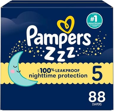 Pampers ZZZ Overnight Diapers, Size 5 (27+ lbs), 88 Count, Nighttime Protection Disposable Baby Diaper, Night Time Leak and Skin Protection - Image 1