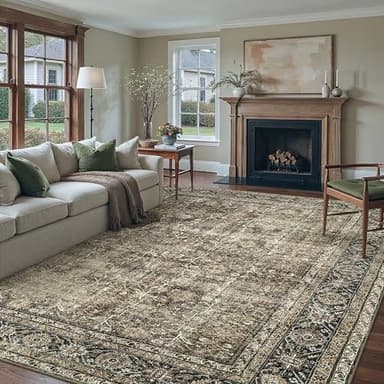 PureCozy Vintage Area Rug 10x14 Brown Washable Living Room Large Carpet Non Slip Bedroom Indoor Office Low Pile Traditional Distressed Retro Accent Rug for Dining Room - Image 5
