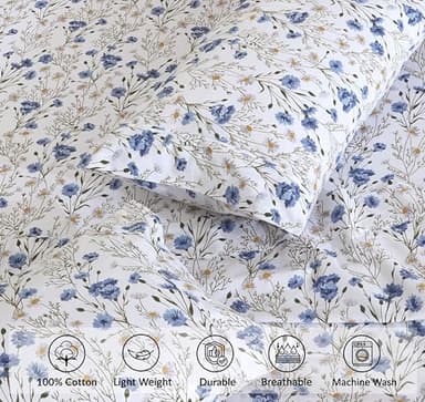 RUVANTI 100% Cotton King Size Sheets Set, 4 Pieces, Soft & Breathable Percale Weave Bedding, Deep Pocket 16", Hotel Standard, Crisp Cool Feel, Durable, Perfect Floral Bed Sheet, Sweet Pea - Image 4