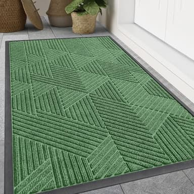 Smiry Front Door Mat Outside Entrance, Heavy Duty Sturdy Natural Rubber Doormat, Trap Dirt and Moisture, Easy Clean Low Profile Welcome Floor Mats for Indoor Outdoor Entry, 47x32 Inch, Green - Image 1
