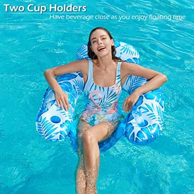 Jasonwell Inflatable Pool Float Chair - 2 Pack Pool Floaties Chair Floats Loungers for Swimming Pools Floating Lounger with Cup Holders Toy Party Floaties for Adults L - Image 4