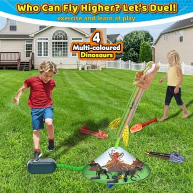 Otoseth Dinosaur Rocket Launcher for Kids, 4 Rockets with Launcher Pad, Launch Up to 100 Ft, Dinosaur Toys for Kids, Outdoor Toys, Birthday Gifts for 3 4 5 6 7 Year Old Boys Girls - Image 2