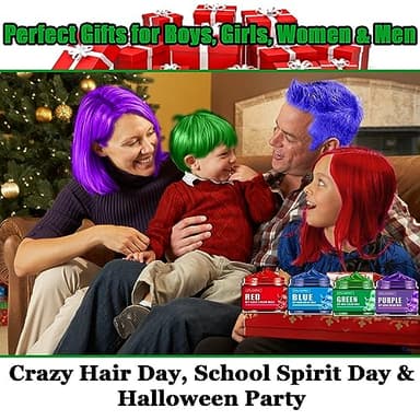 4 Colors Temporary Hair Color for Kids,Gifts for Teens,Girls,Boys,Gifts for Kids,Temporary Hair Dye,Hair Color Spray Green Red Blue Purple Hair Dye Hair Wax Color,Instant Color Wax Halloween Party - Image 6