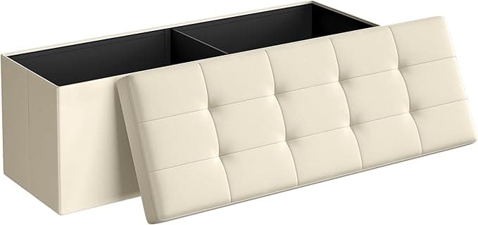SONGMICS MAZIE Collection - 43 Inches Folding Storage Ottoman Bench, Ottoman Foot Rest, End of Bed Bench, Storage Chest, Load 660 lb, for Living Room, Bedroom, Entryway, Cream White ULSF77BE - Image 1