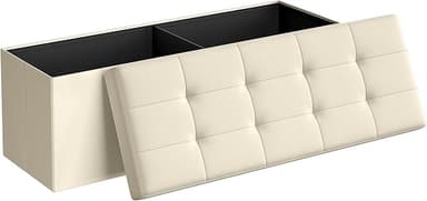 SONGMICS MAZIE Collection - 43 Inches Folding Storage Ottoman Bench, Ottoman Foot Rest, End of Bed Bench, Storage Chest, Load 660 lb, for Living Room, Bedroom, Entryway, Cream White ULSF77BE - Image 1