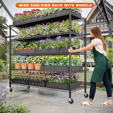 REIBII 85.7"H Storage Shelves 2998LBS Metal Shelving Units with Wheels&Feet, 5 Tier Garage Shelving Heavy Duty Adjustable Wire Shelf for Pantry Garage Commercial Industrials, 85.7"H X 55.5"W X 24.2"D - Image 7
