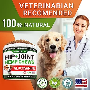 STRELLALAB Hemp Chews for Dogs - Hip & Joint Supplement with Glucosamine - Joint Pain Relief Treats - Omega 3, Chondroitin, MSM - Advanced Mobility Support - Chicken Flavor - 120 Ct - Made in USA - Image 7