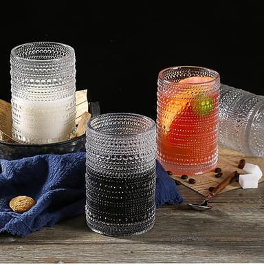 Consou Large Glasses Set of 6, 15 oz Hobnail Glassware Thick Glass Heavy Base - Image 7