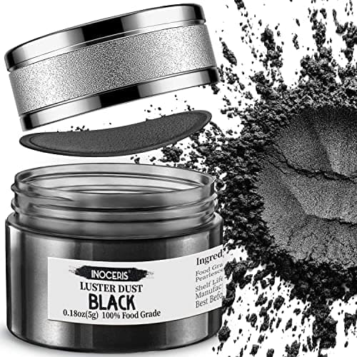 INOCERIS Black Metallic Luster Dust Edible, 5 Grams Food Grade Vegan Shimmer Dust Food Coloring Powder for Cake Decorating, Fondant, Chocolate, Candy, Drinks, Painting & More - Image 1