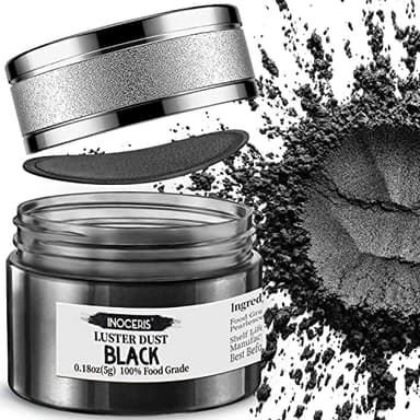 INOCERIS Black Metallic Luster Dust Edible, 5 Grams Food Grade Vegan Shimmer Dust Food Coloring Powder for Cake Decorating, Fondant, Chocolate, Candy, Drinks, Painting & More - Image 1