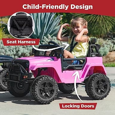 Best Choice Products 12V Kids Ride On Truck Car w/Parent Remote Control, Spring Suspension, LED Lights, AUX Port - Pink - Image 5