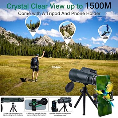 80x100 High Powered Monocular Telescope 2 Packs with Smartphone Holder & Tripod, HD Monocular for Adults with BAK4 Prism & FMC Lens for Hunting Star Bird Watching Wildlife Camping Hiking - Image 4