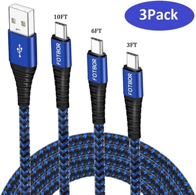 Asstar Galaxy Note 9 Charger Cord, USB Type C Cable Fast Charging (3 Pack 3FT 6FT 10FT) Blue Black Nylon Braided Cord Compatible with Galaxy Note 10 Plus S20 S10 S9 S8 Plus, LG, OnePlus - Image 2