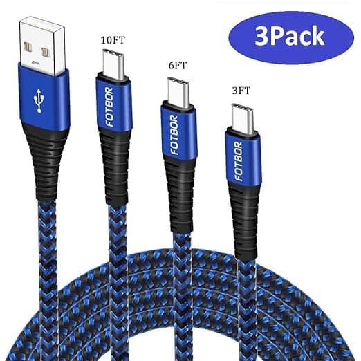 Asstar Galaxy Note 9 Charger Cord, USB Type C Cable Fast Charging (3 Pack 3FT 6FT 10FT) Blue Black Nylon Braided Cord Compatible with Galaxy Note 10 Plus S20 S10 S9 S8 Plus, LG, OnePlus - Image 1